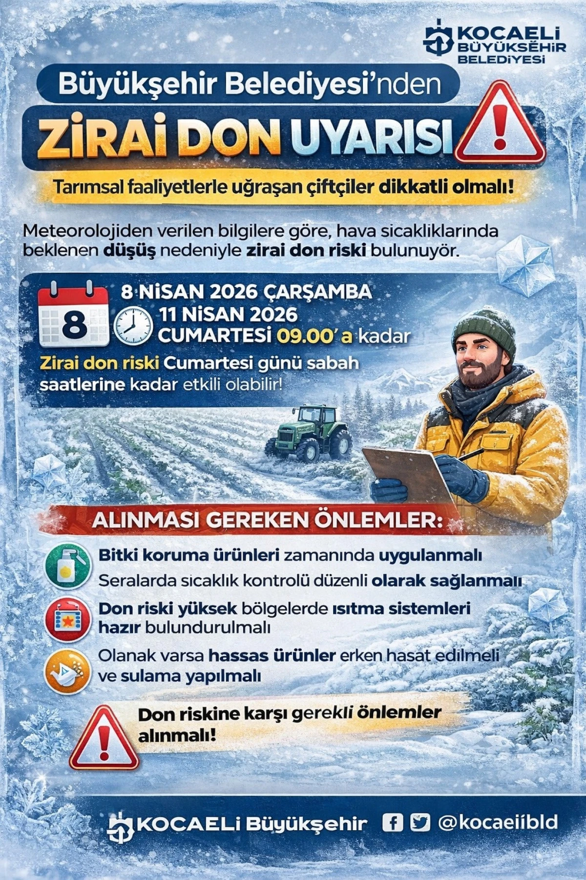 B&Uuml;Y&Uuml;KŞEHİR&rsquo;DEN &Uuml;RETİCİLERE &ldquo;ZİRAİ DON&rdquo; UYARISI